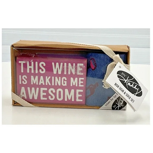 Primitives by‎ Kathy Wine Gift Set Box Sign and Socks