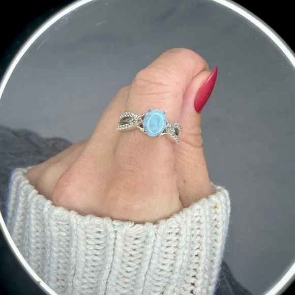 Genuine natural Larimar 925 Silver Gemstone Ring