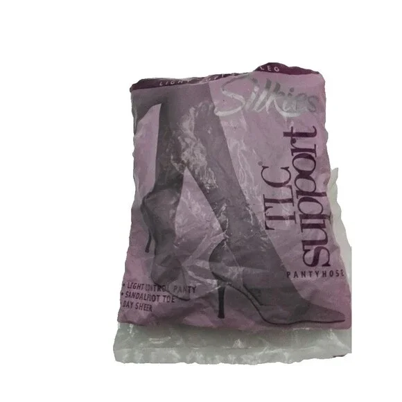 Vintage Silkies TLC Support Pantyhose Jet Black Size Large Light Support #020308