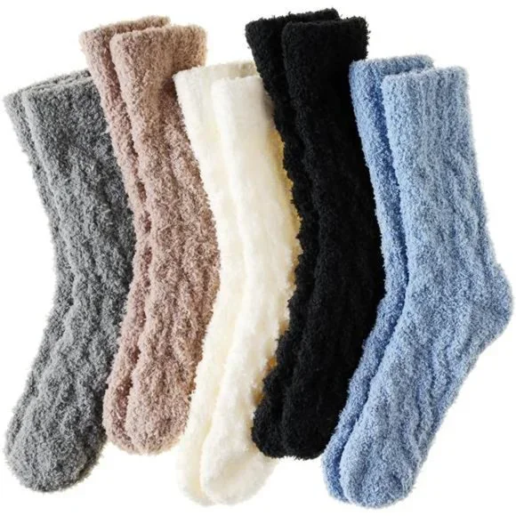 5 Pairs, Women's Fuzzy Socks Soft Cozy Fluffy Slipper Socks