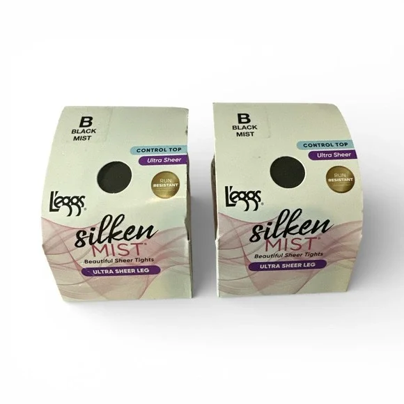 L'eggs Silken Mist Tights Women Size B‎ Black Mist Control Top 2pk New