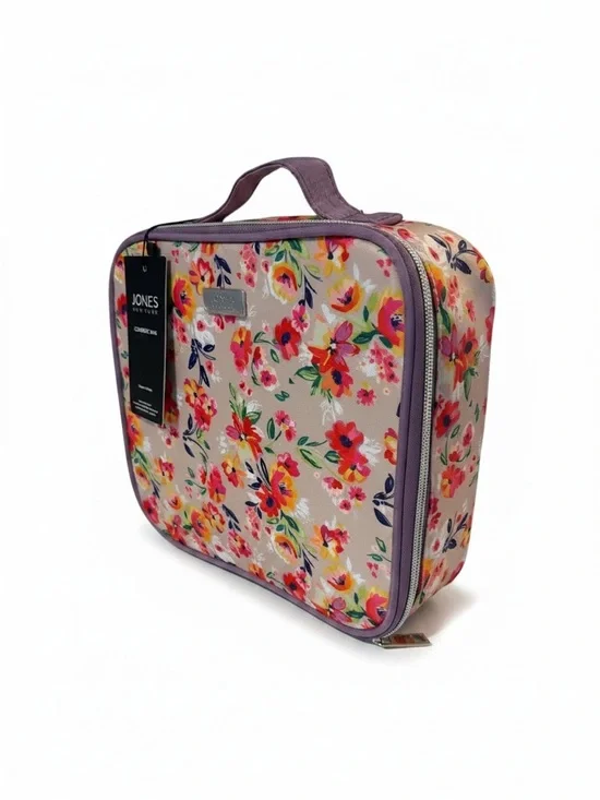 Jones New York Floral Cosmetic Bag w/ Travel Bottle and Brush Dividers