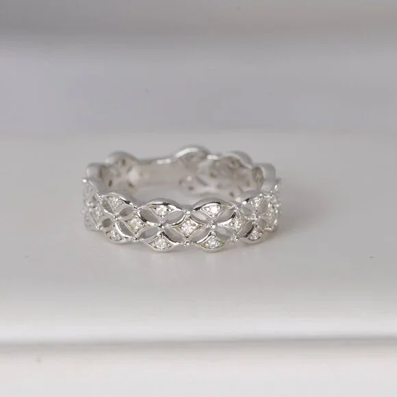 Moissanite Ring Wooven Band Ring WG