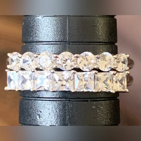 Bella Luce set of 2 Rhodium Over Sterling Silver Round & Princess Cut Band Rings