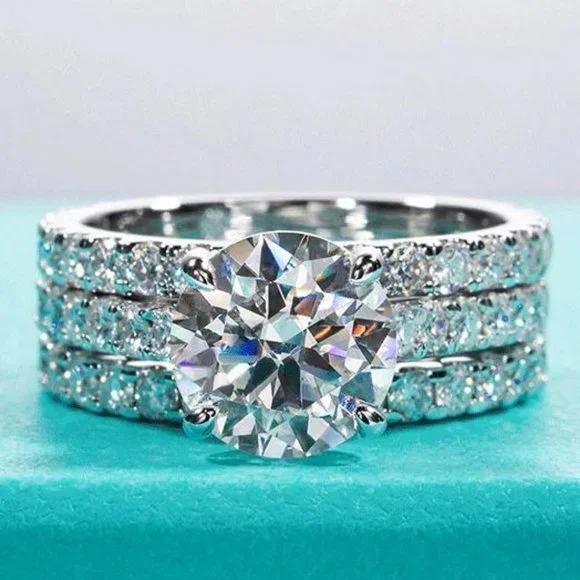 #Certified 4.75ct. t.w. Moissanite Diamond Wedding 3 pcs Ring Set NEW