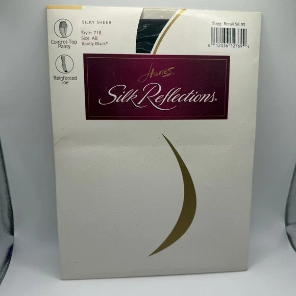 Hanes Silk Reflections 718 AB Barely Black Silky Sheer Control Top Pantyhose‎