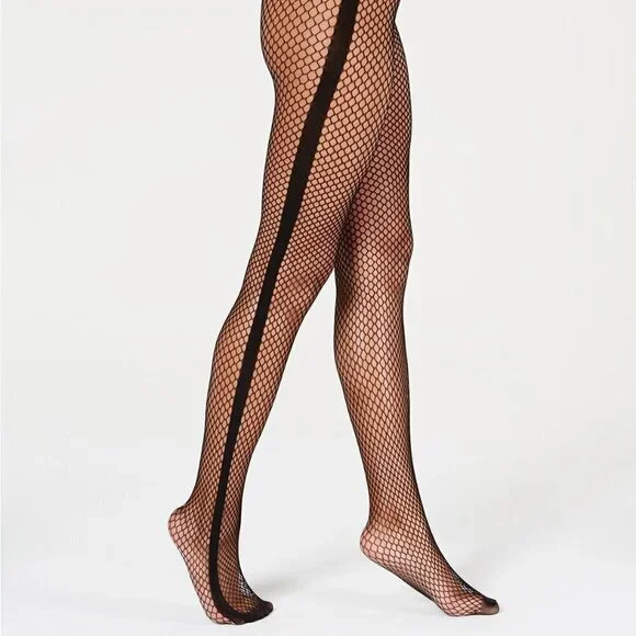 𝅺l303 I.n.c. Black Tuxedo Stripe Fishnet Tights - S