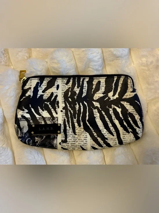 L.A.M.B. Gwen Stefani Vintage Rare Black White Zebra Newspaper Cosmetic Bag