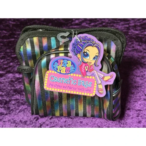 90s Y2K Vtg Lisa Frank Cosmetic Bag Lot Metallic Rainbow Striped Travel‎ Wallet