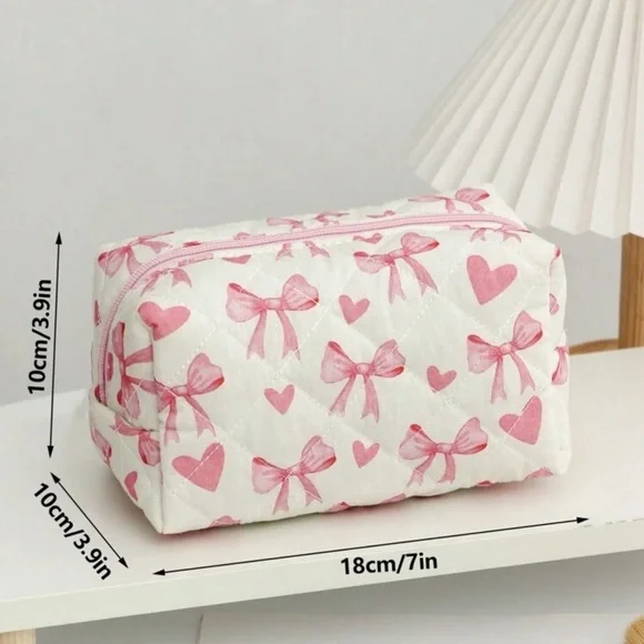 Pink Bow and Heart Cosmetic Bag