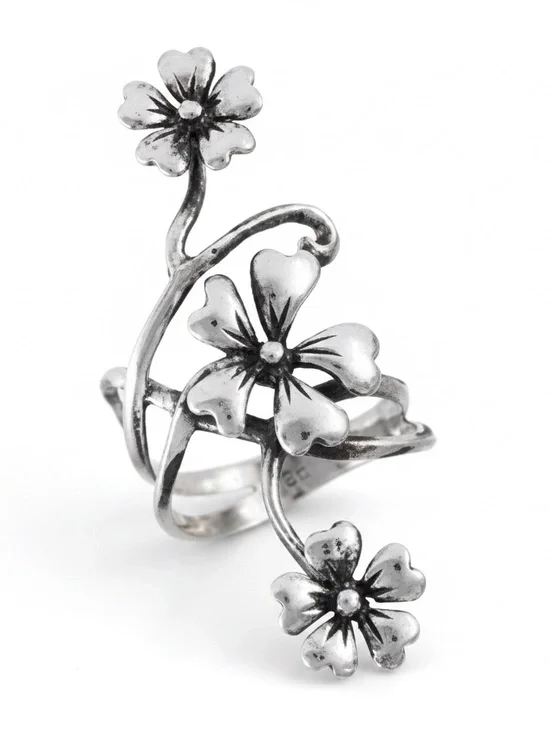 Womens Sterling Silver 925 Flower Statement Ring Size 8