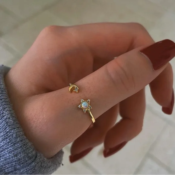 Opal Star & Crescent Moon Ring