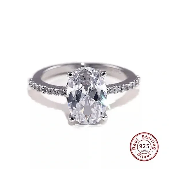 New 925 Oval 6 Ct Zircon Ring