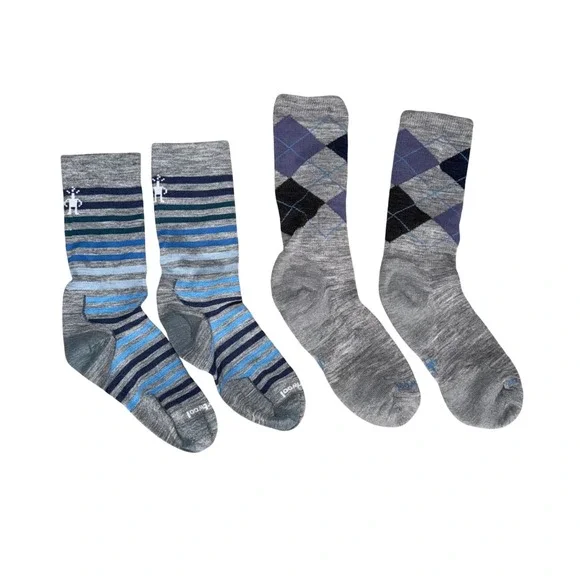Smartwool Crew Socks Bundle Womens M Gray Blue Excellent Argyle Striped Merino