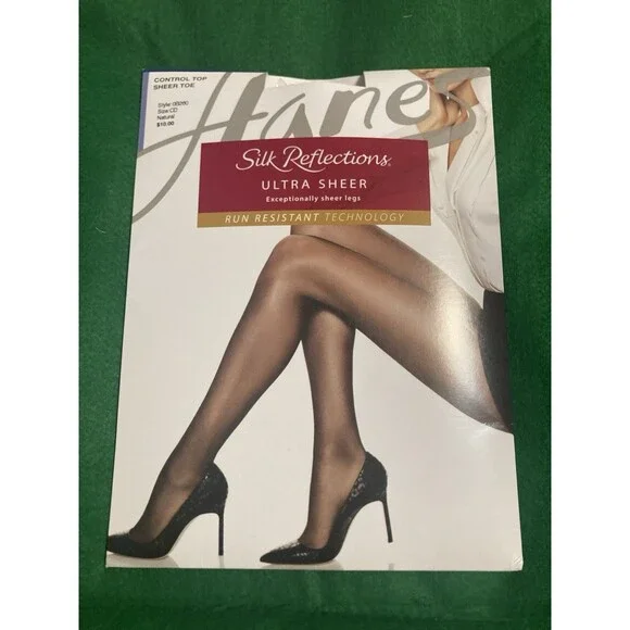 Hanes Pantyhose Silk Reflections Ultra Sheer Control Top Run Resistant CD Natura
