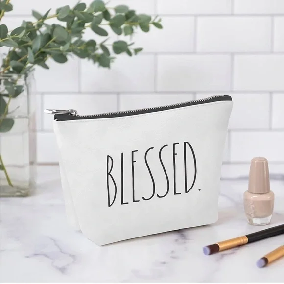 Rae Dunn Cosmetic Blessed Bag for Makeup & Toiletries Zipper Pouch Travel Trendy