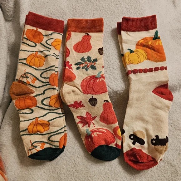 Set Of Three Fall Thanksgiving Pumpkin New Socks
