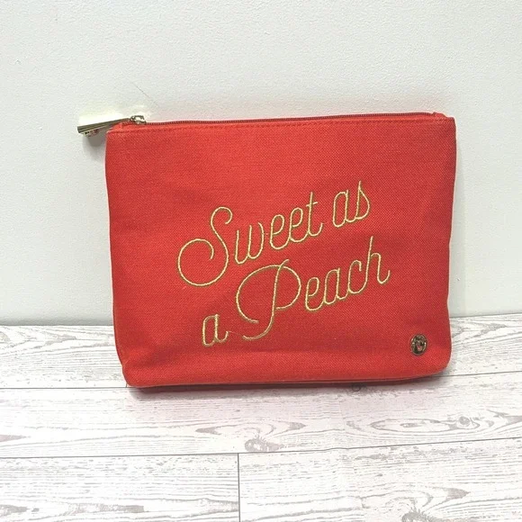 Spartina 449 Sweet as a Peach Linen Canvas Cosmetic Pouch Makeup Bag Gold Zip