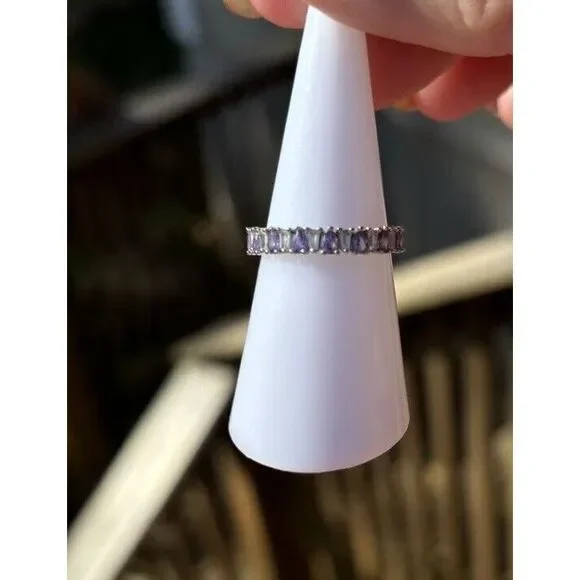 Bomb Party Ring RBP4602 Amethyst On‎ Rhodium Plated Band Sz 6