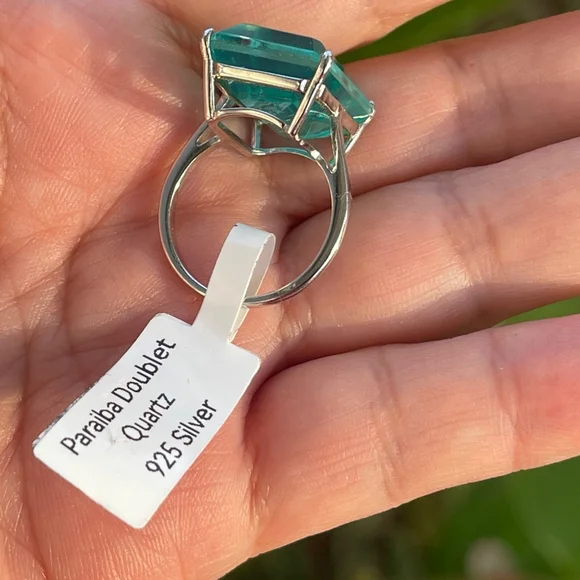 NWT Paraiba Doublet Natural Quartz 18X13mm in 925 Silver Ring Size 6