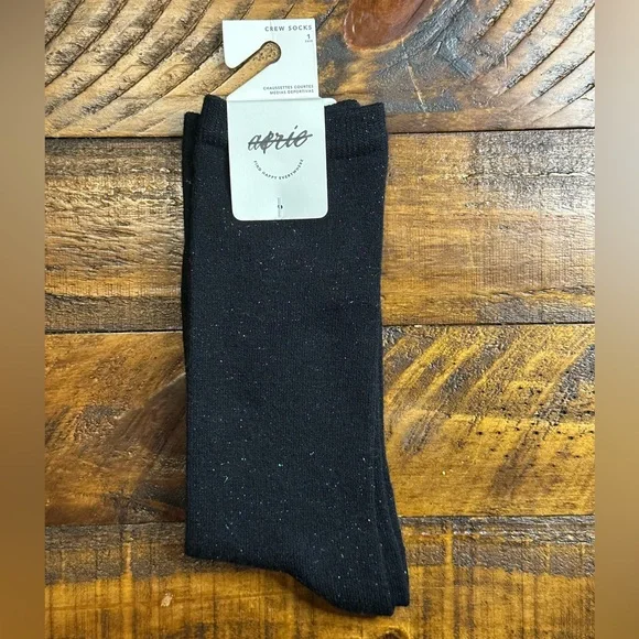 Aerie Black & Metallic Green Fleck Crew Socks