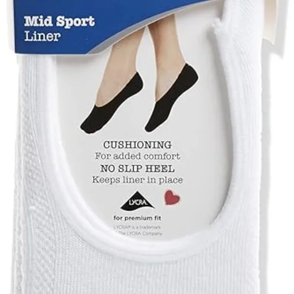 Peds Zoned Cushion Mid Cut No Show Socks, White Women Shoe Size 8-12