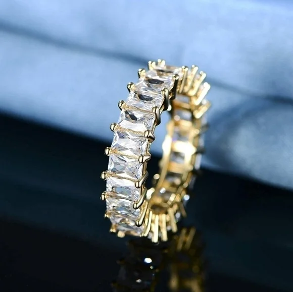 14K Yellow Gold Emerald Cut Diamonds Eternity Ring Band