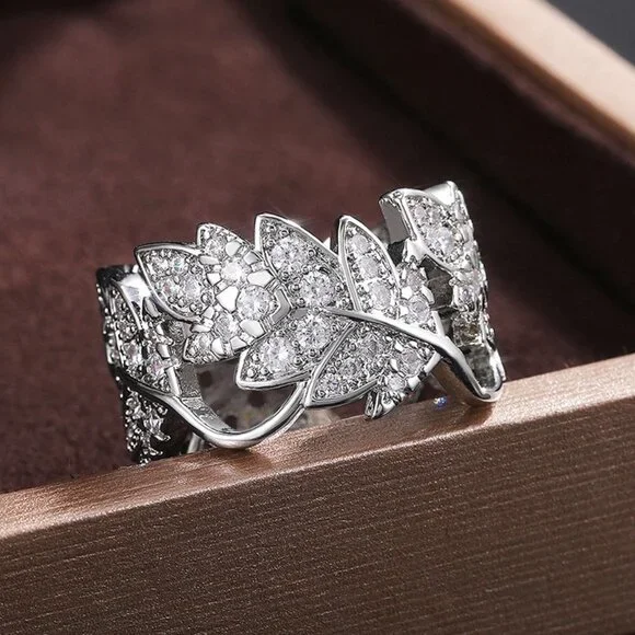🎀925 Silver Plated Beautiful Silver Bague Leaf Women Ring, GPMB1433