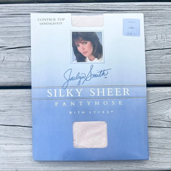 VTG Jaclyn Smith Silky Sheer Pantyhose Control Top Sandalfoot Beige Size C NOS