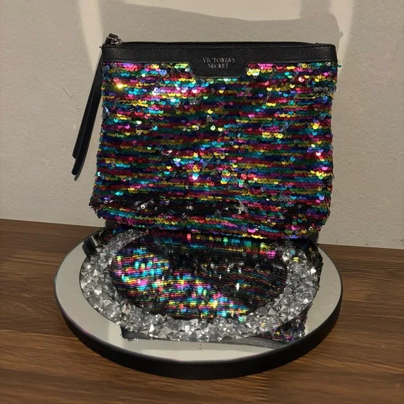 Victoria's Secret Black Cosmetic Bag with Sequins