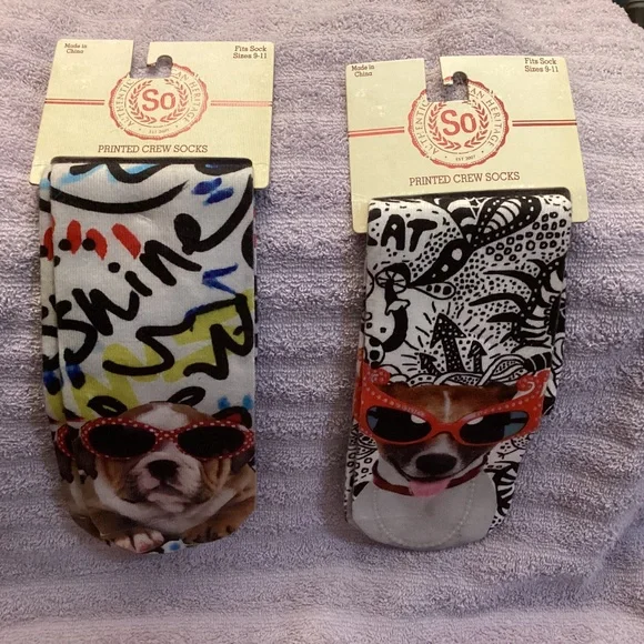 NEW SO Brand Women’s 2 pair of Printed Crew Socks Size 9-11