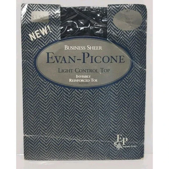 Evan-Picone Light Control Top Pantyhose Invisibly Reinforced Toe Size Small Navy