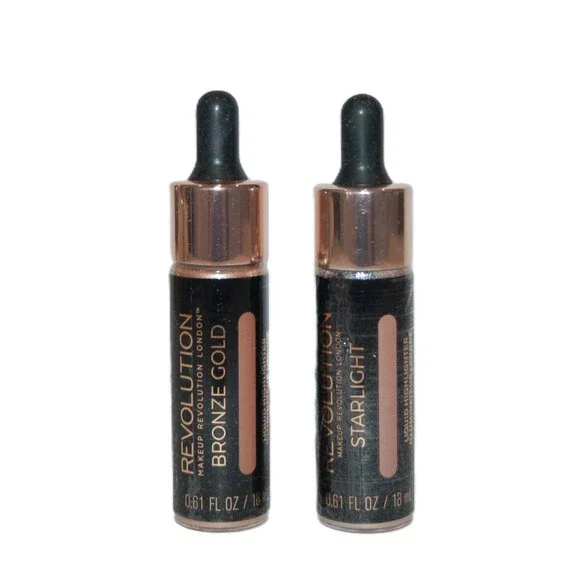 REVOLUTION LIQUID HIGHLIGHTER DUO BRONZE GOLD & STARLIGHT DEWY GLOW
