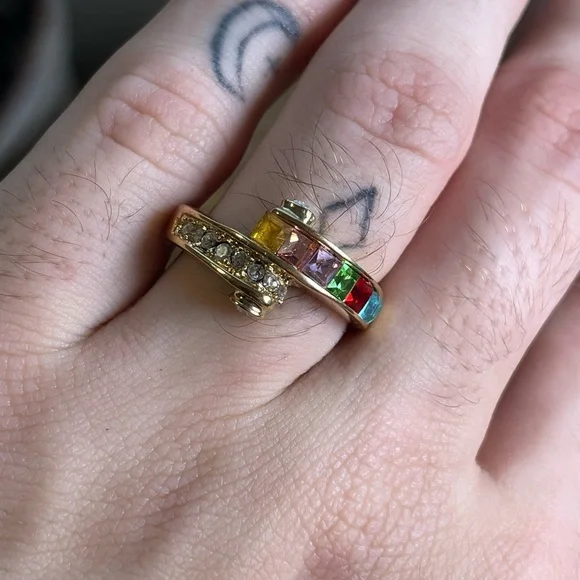 Vintage Deadstock 18KT Gold Filled Ring with Natural Tourmaline & Quartz Crystal