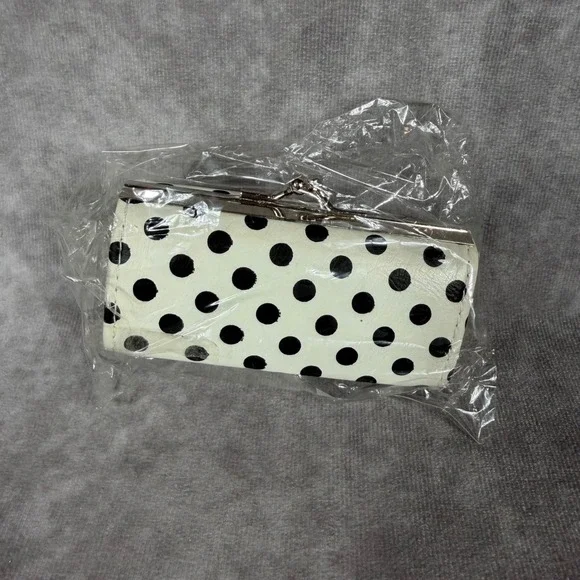 Vtg Polka Dot Kiss Lock Lipstick Holder White & Black Retro Coin Purse NEW