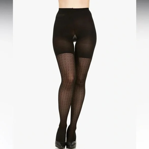 Spanx Assets Shaping Tights Textured Wish Bone Slimming Smoothing Black Sz 1