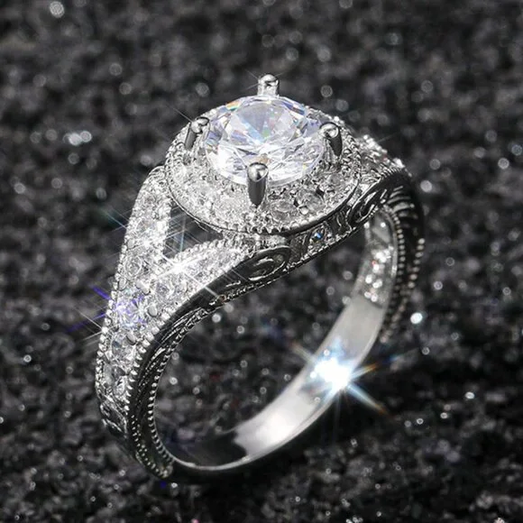 😍Round Shiny CZ Noble Silver Wedding/Engagement Ring for Women, K808