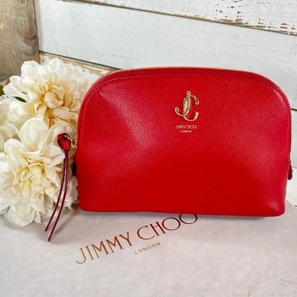 Jimmy Choo Red Saffiano Leather Cosmetic Bag