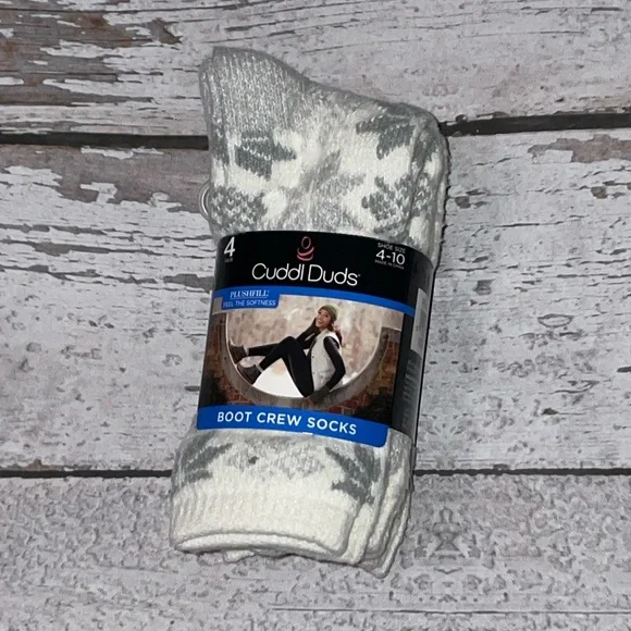 4 Pairs CuddlDuds Boot Crew Socks - Shoe Sz 4-10