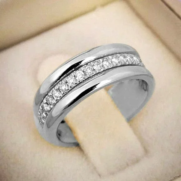 Unisex Silver Sim. Diamond Band Ring