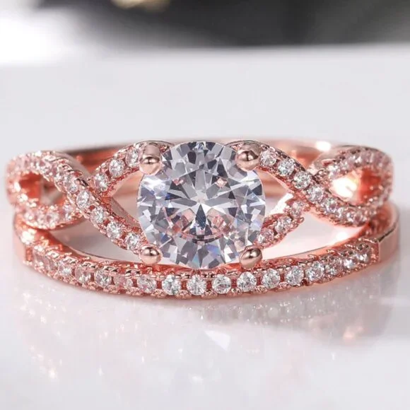 😍Double Layer Rose Gold Plated Lovely Fashion Ring Set for Women/Girl, L045