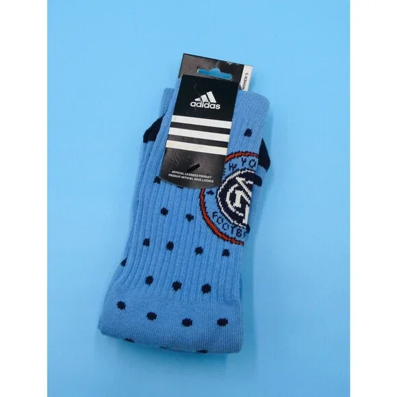 NYCFC Crew Socks Womens One Size Adidas Blue Spotted Soccer Mid Y2K New York FC‎