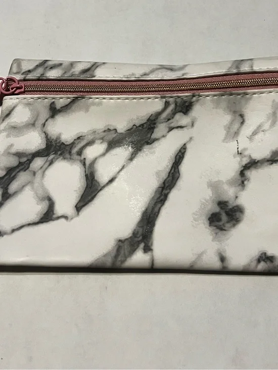 Marble Print Cosmetic Pouch with Pink Zip