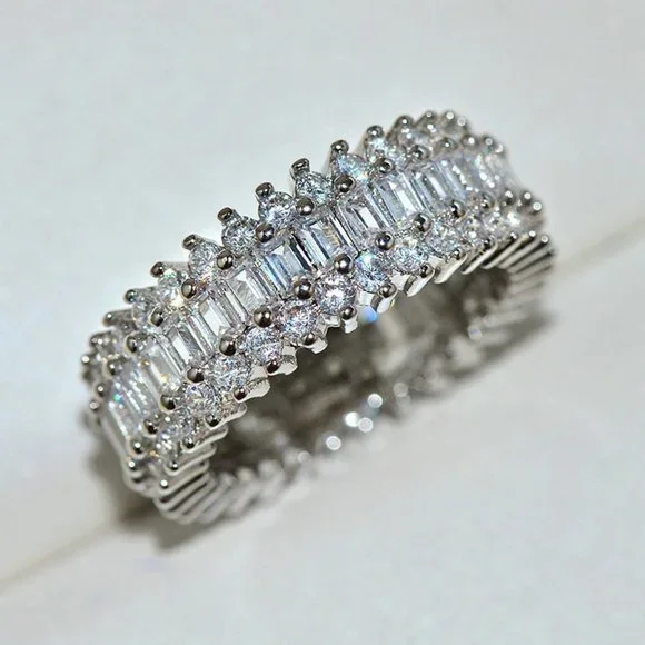 NEW Silver Baguette & Round Diamond Eternity Ring