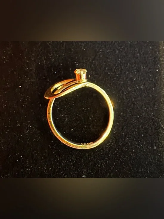 Vintage Avon Ring, Sz. 6.5, Gold Tone Band & Loop w/ Single Clear Rhinestone