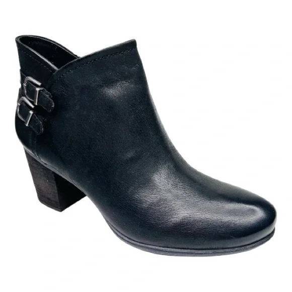 NWT Josef Seibel Britney Black Full Grain Leather Heeled Ankle Booties Boots