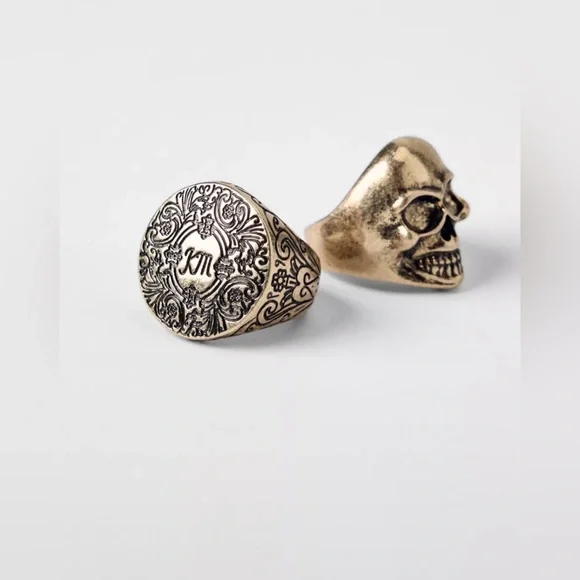 ZARA Kate Moss Bobby Gillespie Collection Skull Gold‎ Chunky Ring Set Goth Punk