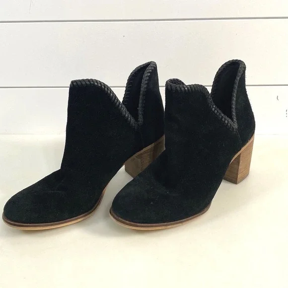 Frye Co Womens Phoebe Braid Bootie 8.5 Black Block Heel Suede Leather Western