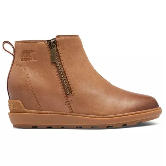 Sorel Evie II Zip Wedge Ankle Booties Womens 10 Brown Leather Waterproof Utility