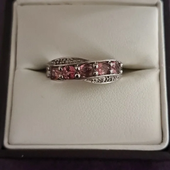 Ouro Fino Rubellite & White Topaz Ring 925 Sterling Silver